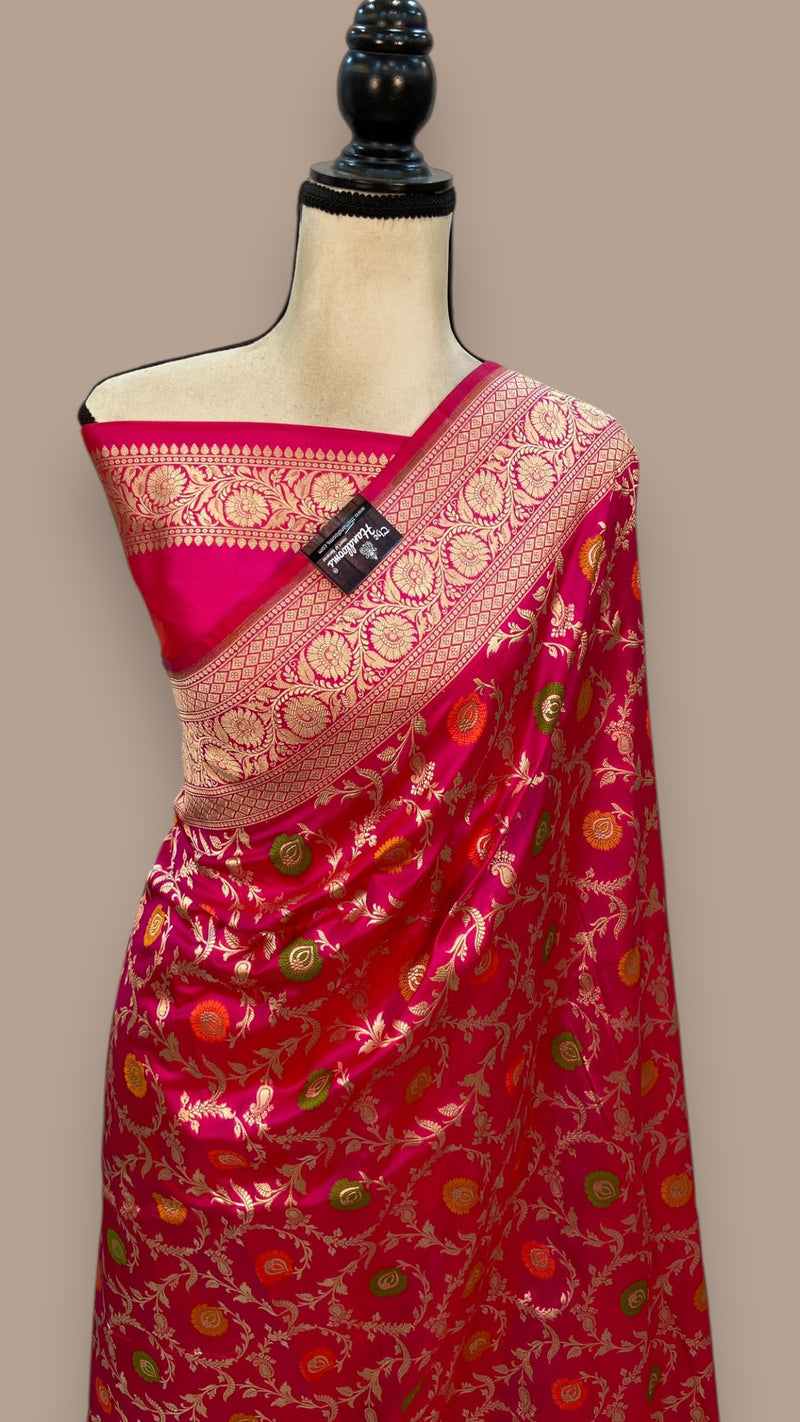 Pure Katan Silk Banarasi Handloom Saree - All over Jaal work - With Meenakari - The Handlooms