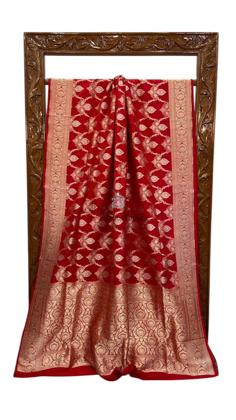 Pure Katan Silk Banarasi Handloom Saree - All over Sona Roopa Jaal work - The Handlooms