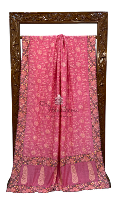 Moonga Georgette Handloom Banarasi Saree With Chikankari