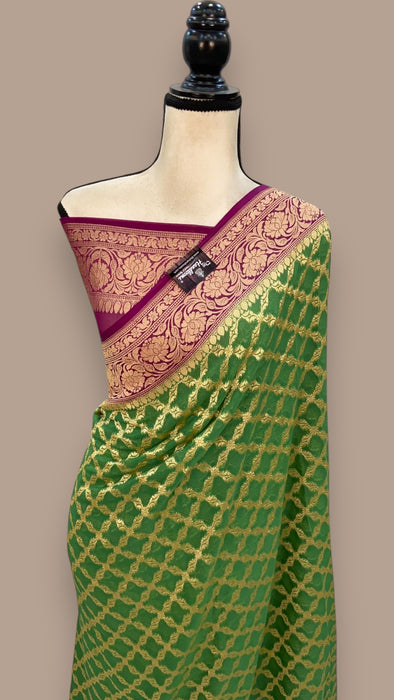 Purple Pure Khaddi Georgette Banarasi Saree -  Gold zari