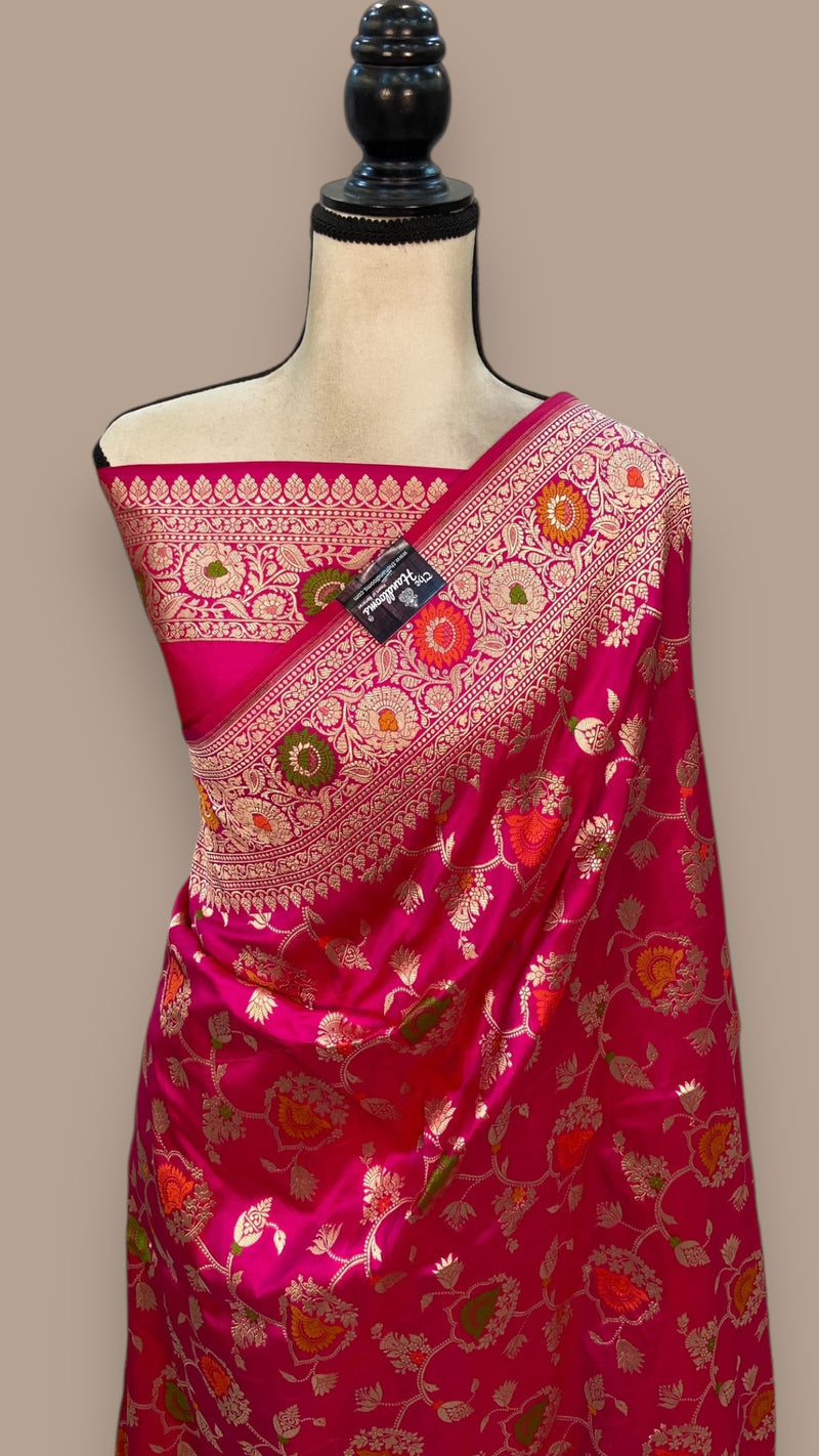 Pure Katan Silk Banarasi Handloom Saree - All over Jaal work - With Meenakari - The Handlooms