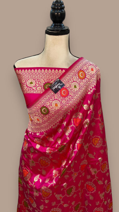 Pure Katan Silk Banarasi Handloom Saree - All over Jaal work - With Meenakari