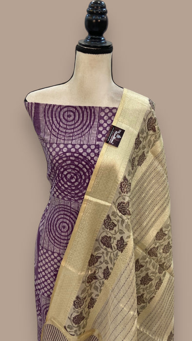 Pure Chanderi Cotton Banarasi Dress material - Chikankari