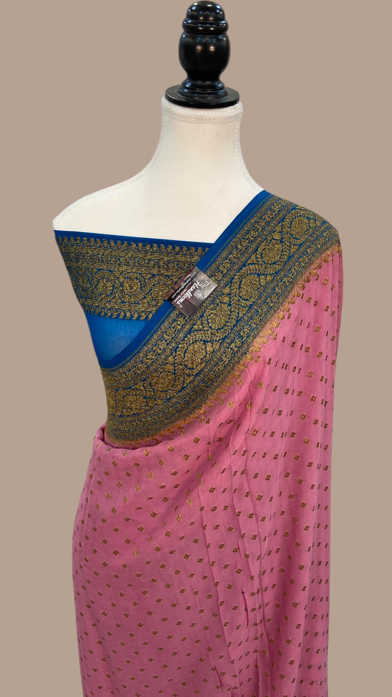Khaddi Georgette Handloom Banarasi Saree -  Antique zari - The Handlooms
