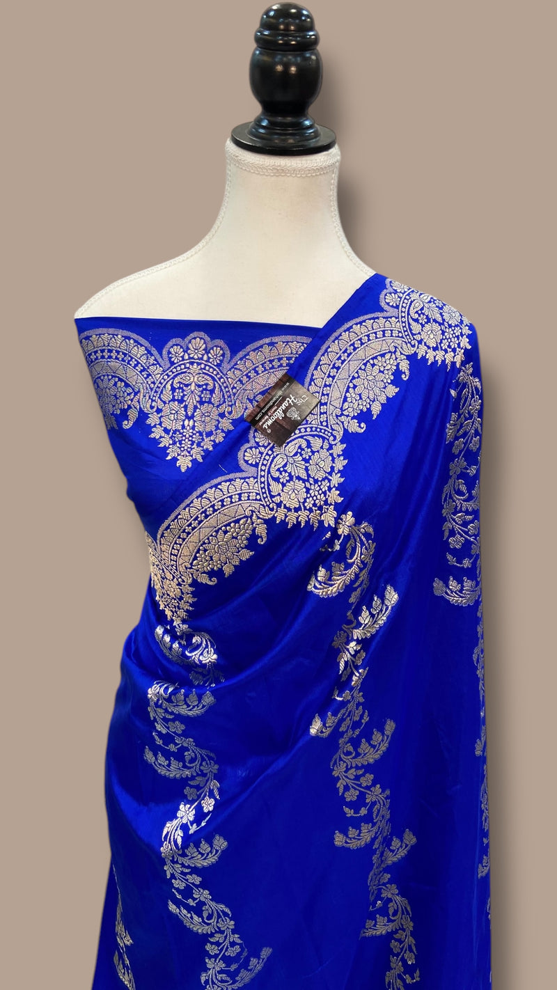 Pure Katan Silk Banarasi Handloom Saree - All over soona roopa  Kadua stripe - The Handlooms