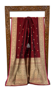 Maroon Pure Katan Silk Banarasi Handloom Saree - All over Kadua motifs With Meenakari - The Handlooms