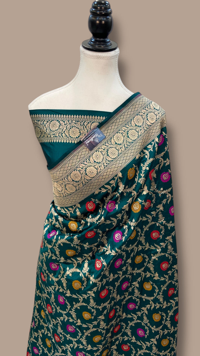 Pure Katan Silk Banarasi Handloom Saree - All over Jaal Work With Meenakari - The Handlooms