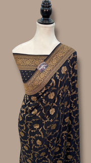 Pure Khaddi Crepe Georgette Handloom Banarasi Saree - The Handlooms