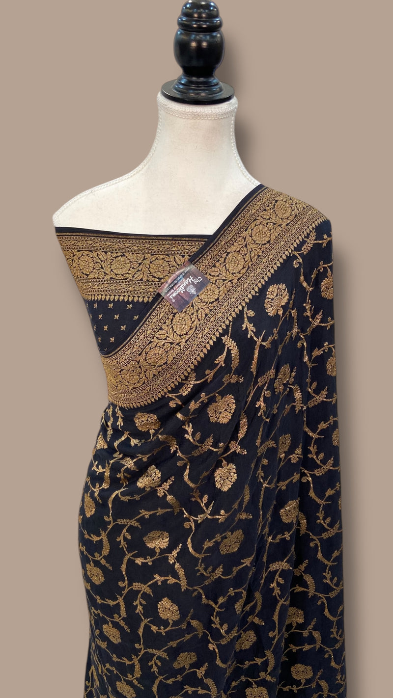 Pure Khaddi Crepe Georgette Handloom Banarasi Saree - The Handlooms