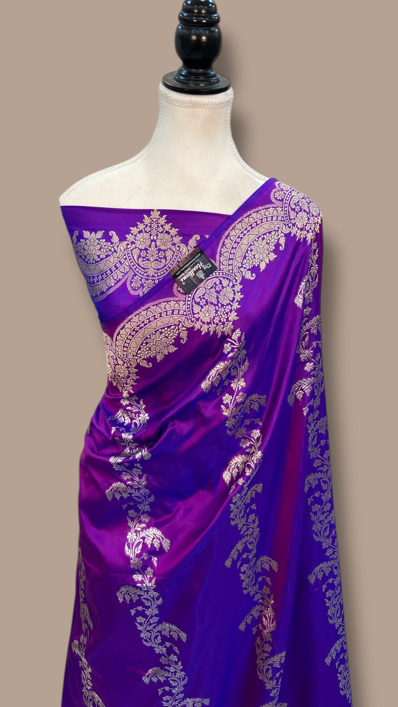 Pure Katan Silk Banarasi Handloom Saree - All over soona roopa  Kadua stripe - The Handlooms