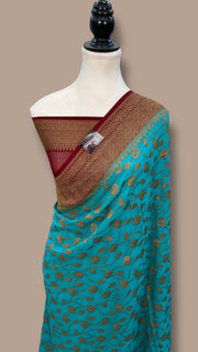 Khaddi Georgette Handloom Banarasi Saree - Antique Zari - The Handlooms