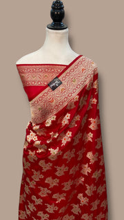 Pure Katan Silk Banarasi Handloom Saree - All over Jaal Work With Meenakari - The Handlooms