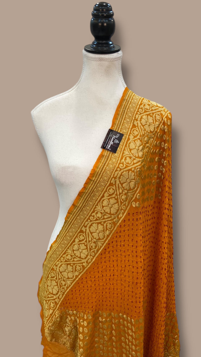 Pure Georgette Banarasi Bandhej Handloom Dupatta - The Handlooms