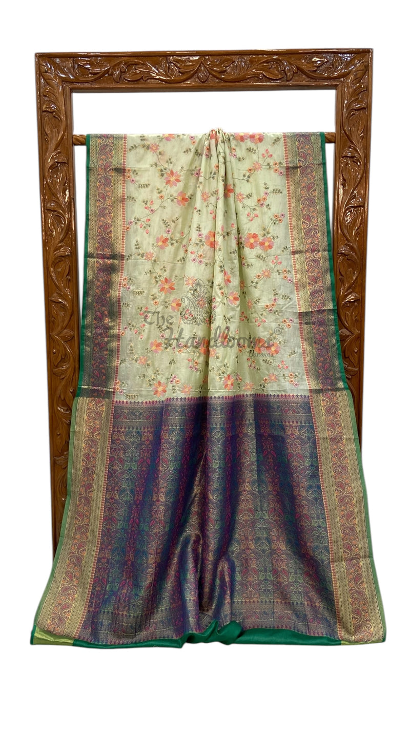 Tussar Silk Handloom Banarasi Saree With Chikankari - The Handlooms