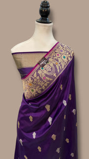 Pure Katan Silk Banarasi Handloom Saree - All over Sona Roopa Kadua motifs - The Handlooms