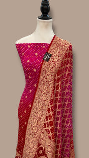 Pure Khaddi Georgette Bandhej Banarasi Dress material - The Handlooms