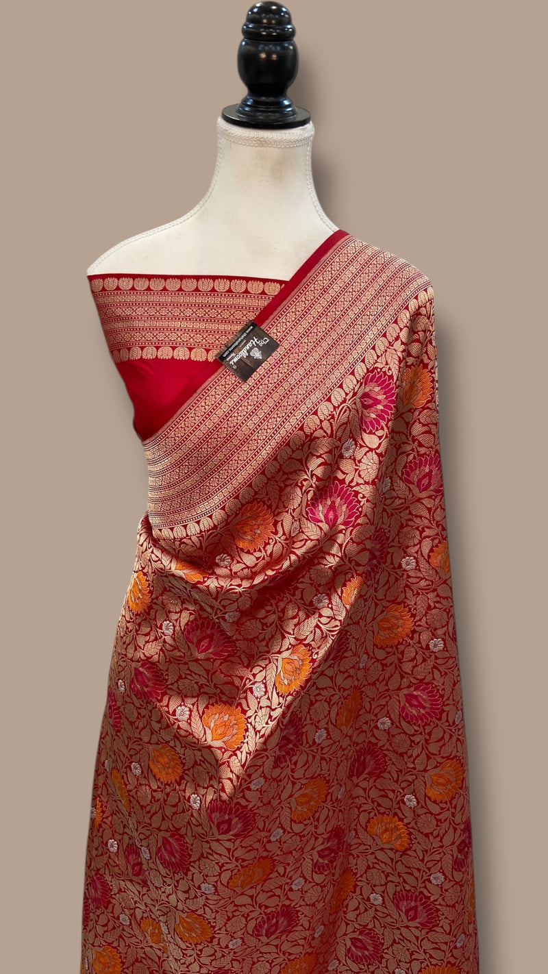 Regal Pure Katan Silk Banarasi Saree – Handwoven Tanchui Brocade - The Handlooms