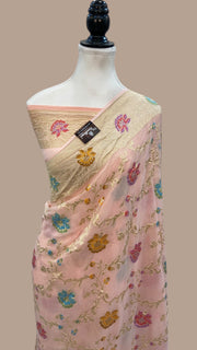 Khaddi Georgette Handloom Banarasi Saree - All Over Jaal Work with meenakari - The Handlooms