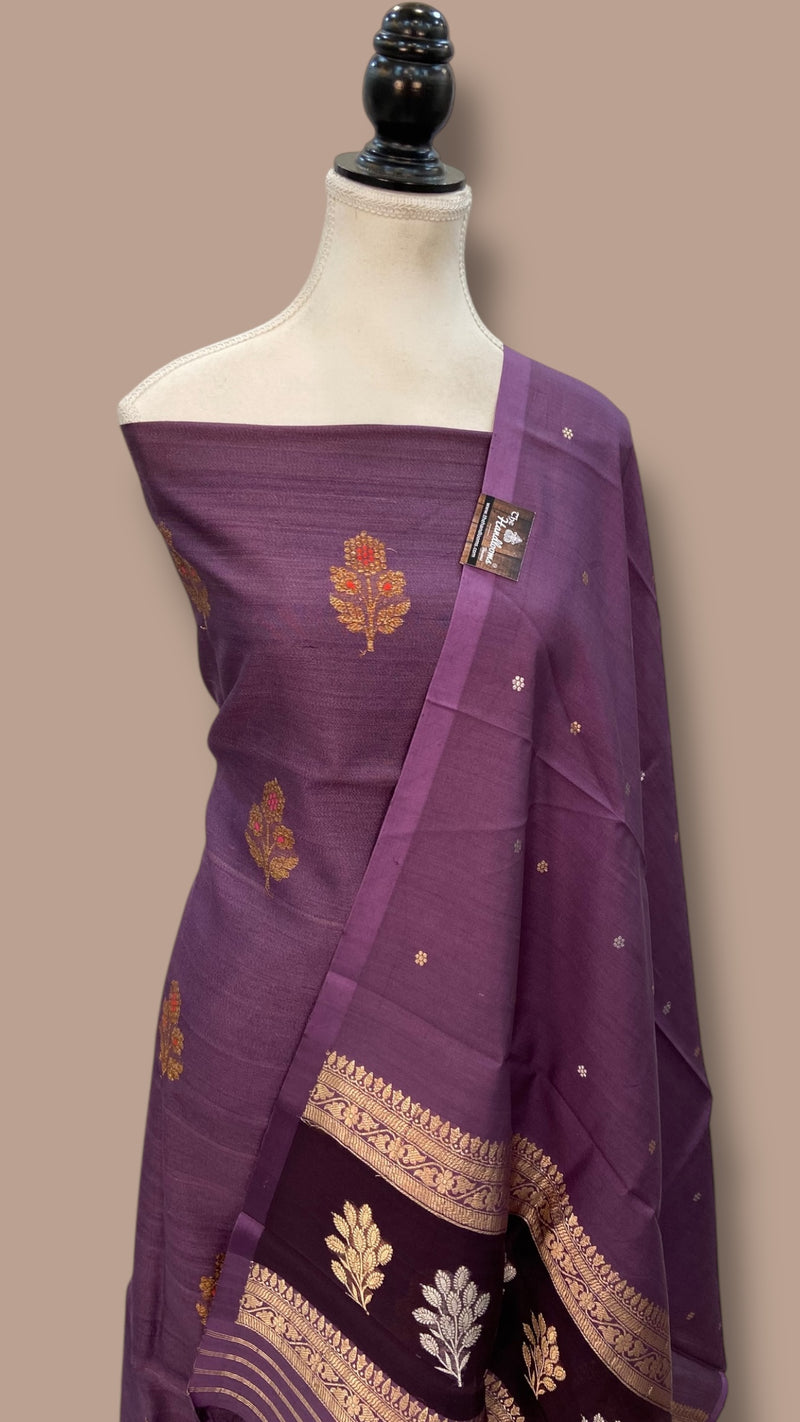Pure Tusse Silk Banarasi Handloom Dress material - All Over Kadua Boota With Silk Dupatta - The Handlooms