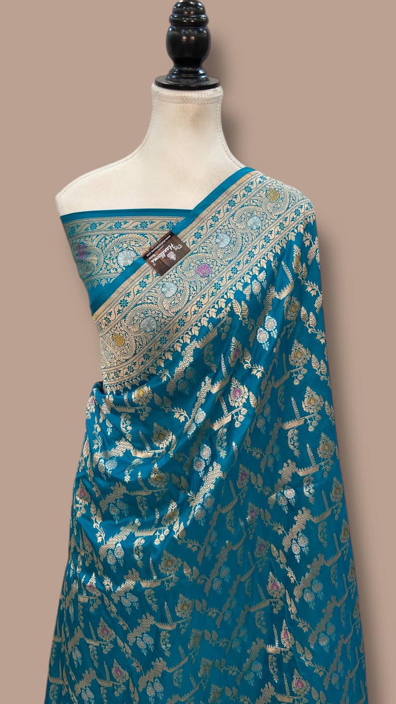 Pure Katan Silk Banarasi Handloom Saree - All over Jaal work With Meenakari - The Handlooms