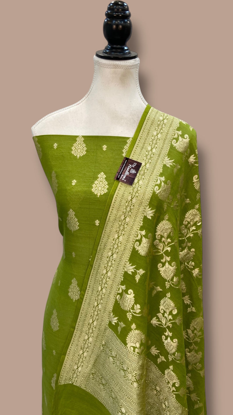 Pure Moonga Georgette Banarasi Dress material - The Handlooms