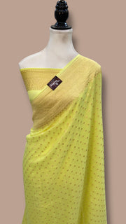 Pure Khaddi Georgette Handloom Banarasi Saree - Gold Zari - The Handlooms