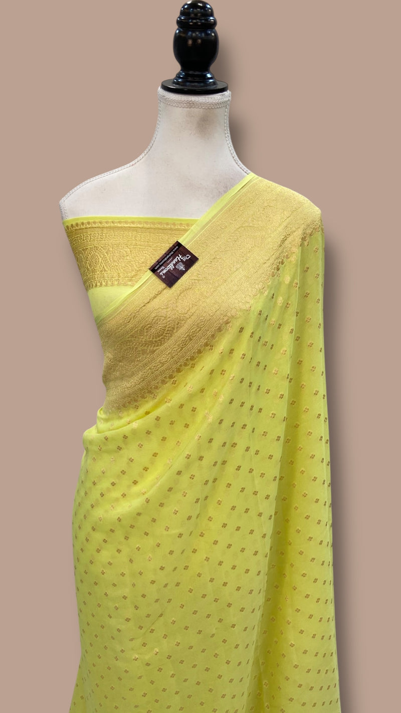 Pure Khaddi Georgette Handloom Banarasi Saree - Gold Zari - The Handlooms