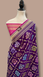 Ektara Pure Katan Silk Banarasi Handloom Saree - All over kadiyal Jaal work - The Handlooms