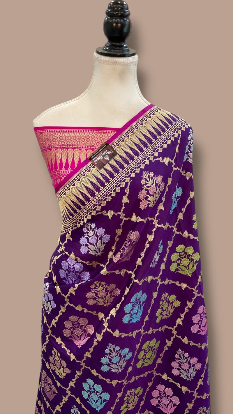 Ektara Pure Katan Silk Banarasi Handloom Saree - All over kadiyal Jaal work - The Handlooms