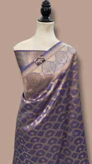 Lavender With Purple Pure Chiniya Silk Khaddi Handloom Banarasi Saree - The Handlooms