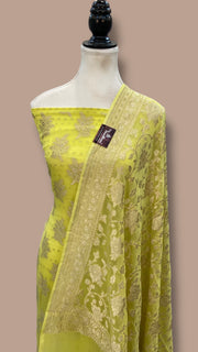 Yellow Khaddi Georgette Banarasi Dress material Water Zari - The Handlooms
