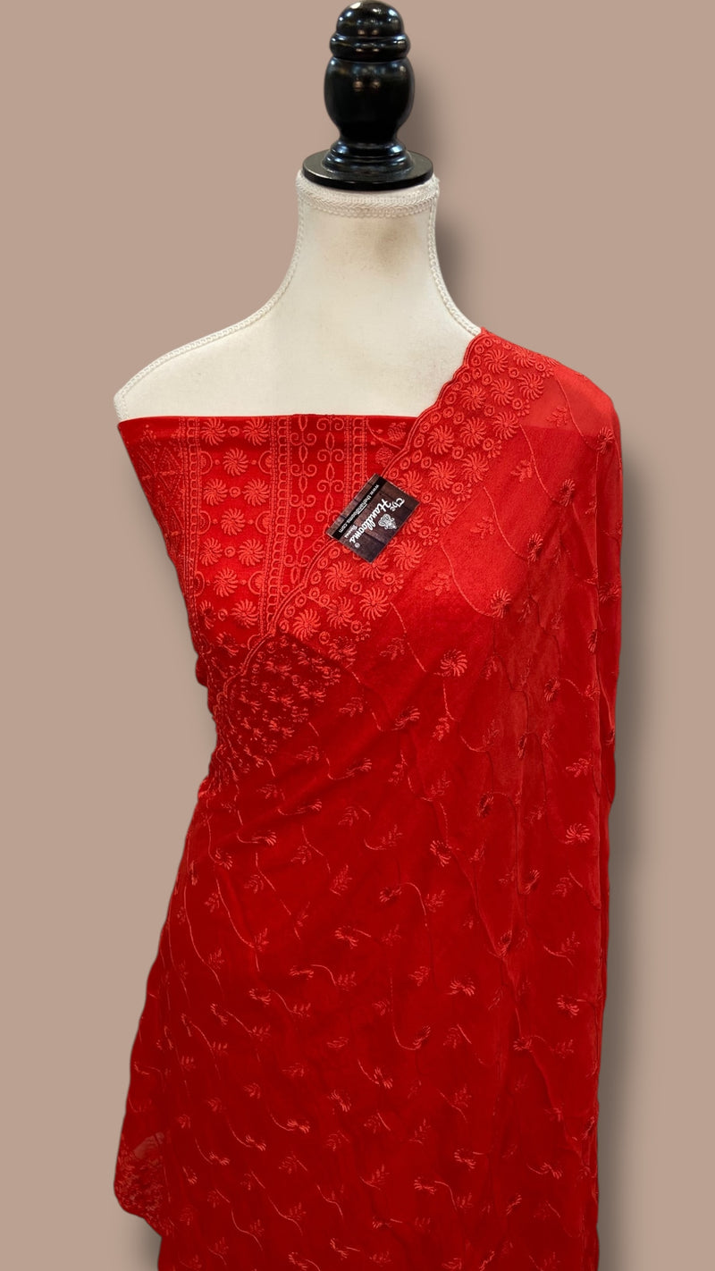 Pure Georgette Banarasi Chikankari Dress Material - The Handlooms