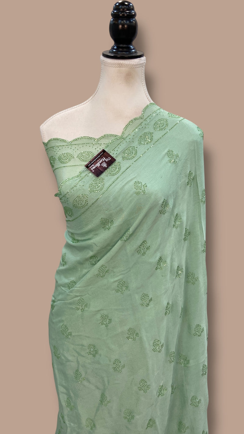 Pure Georgette Handloom Banarasi Saree with Siroski Stone Work - The Handlooms