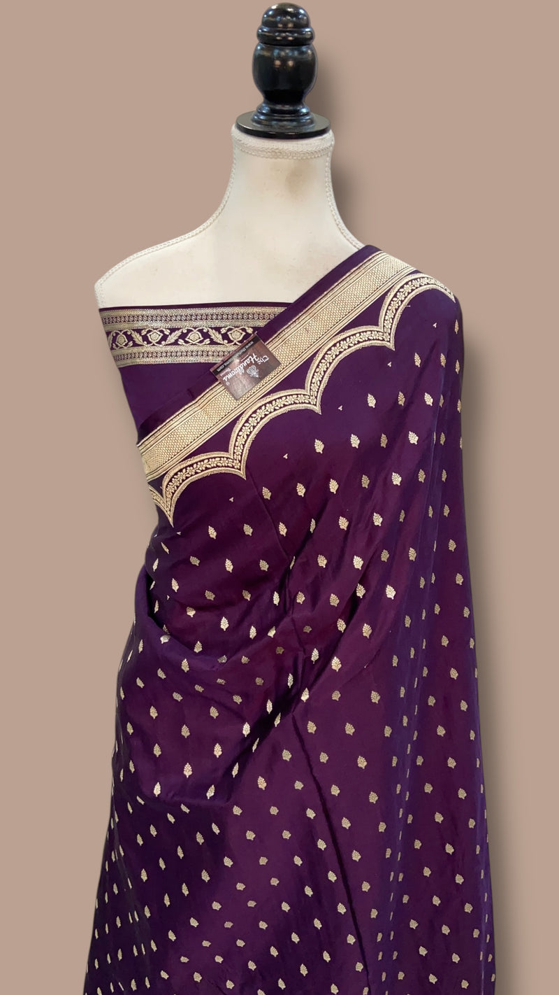 Pure Satan Silk Banarasi Handloom Saree - All over Motifs Work - The Handlooms