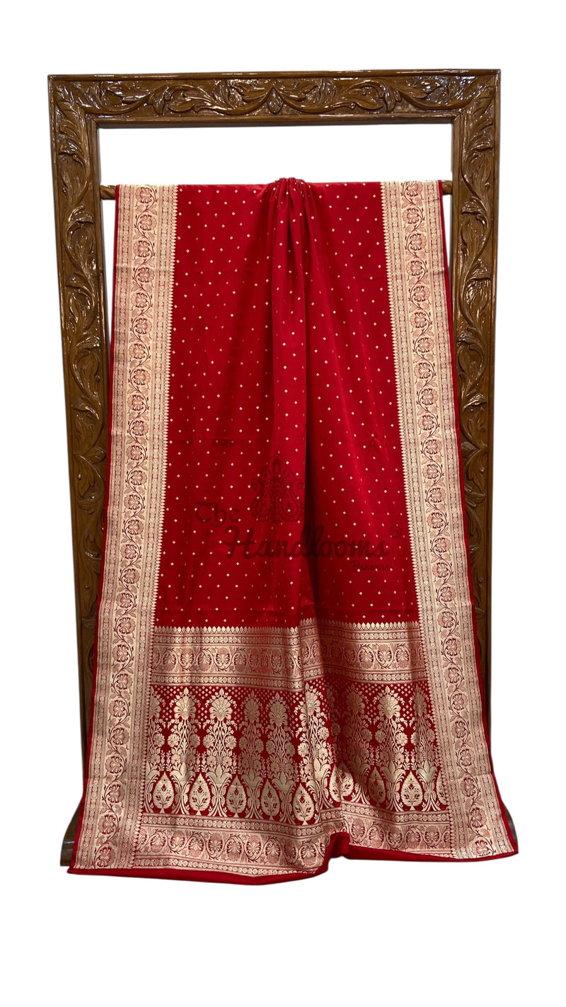 Pure Satan Silk Banarasi Handloom Saree - All over Motifs Work - The Handlooms