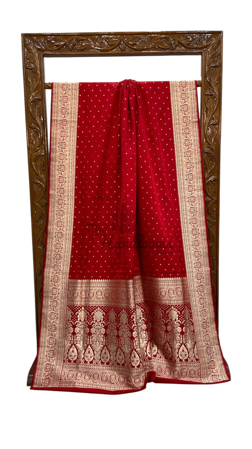 Pure Satan Silk Banarasi Handloom Saree - All over Motifs Work - The Handlooms
