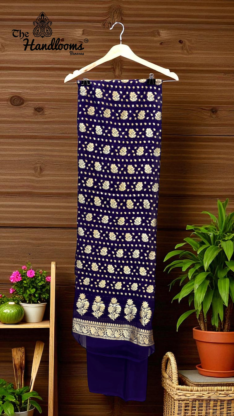 Aqua Blue Pure Khaddi Georgette Banarasi Dress material - The Handlooms