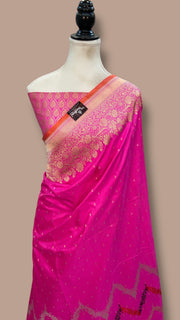 Pure Katan Silk Banarasi Handloom Saree - All over sona roopa Kadua stripe - The Handlooms