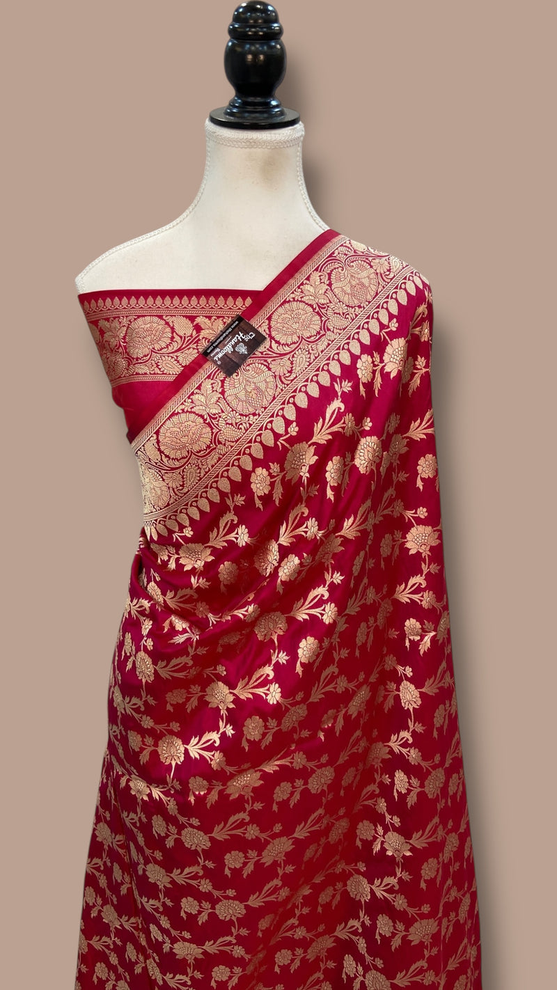 Pure Katan Silk Banarasi Handloom Saree - All Over Jaal Work - The Handlooms