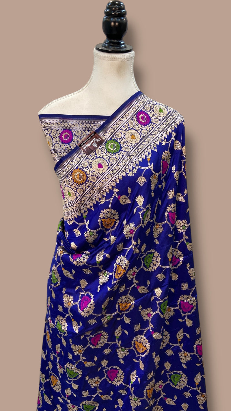 Pure Katan Silk Banarasi Handloom Saree - All over Jaal Work With Meenakari - The Handlooms