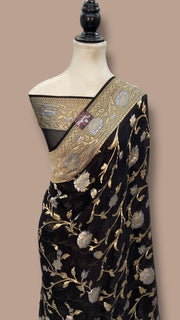 Pure Khaddi Georgette Handloom Banarasi Saree - All over Jaal Work With Meenakari - The Handlooms