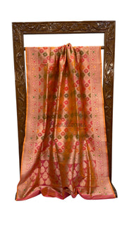 Multicolor Pure Katan Silk Banarasi Handloom Saree - All over Jaal Work With Rangkart - The Handlooms