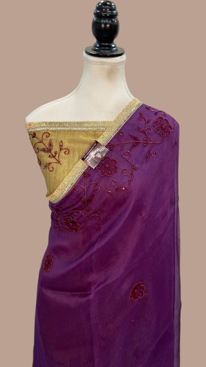 Handwork Rooom Pure Organza Handloom Banarasi Saree - Handwork — The Handlooms