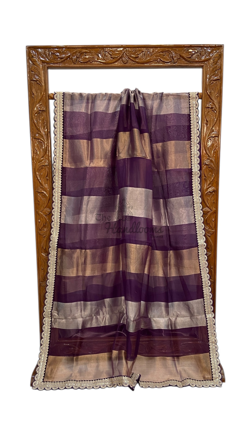 Pure Kora Tissue Handloom Banarasi Saree With Lace - The Handlooms