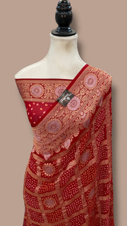 Pure Georgette Banarasi Bandhej Handloom Saree - The Handlooms