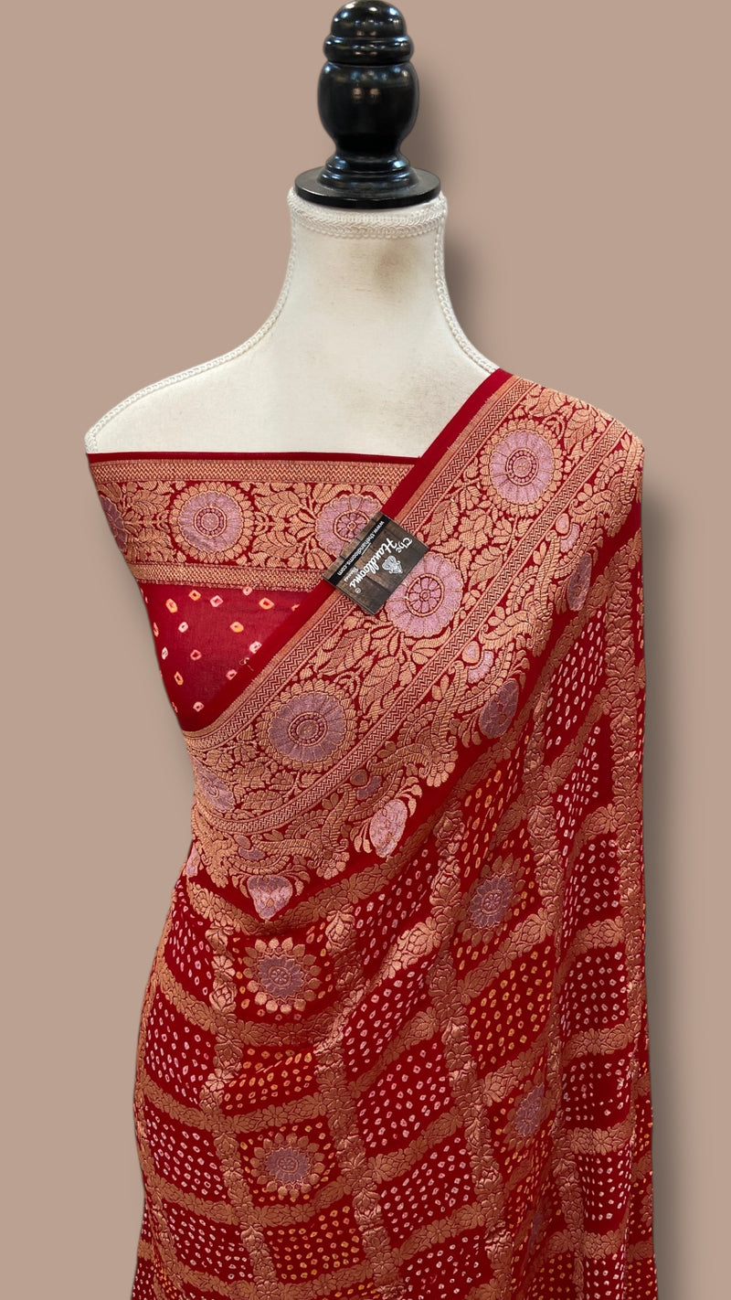 Pure Georgette Banarasi Bandhej Handloom Saree - The Handlooms