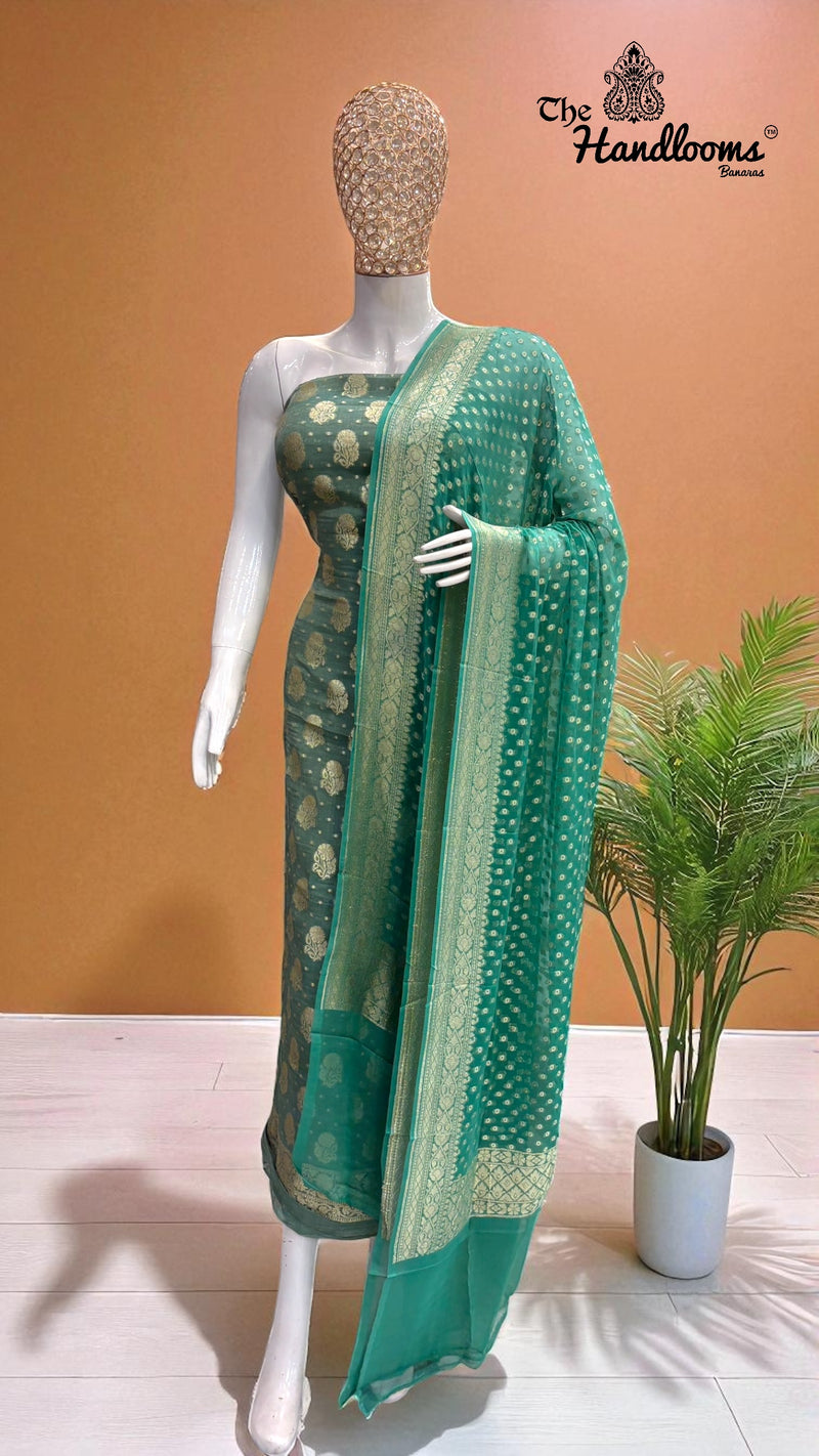Tissue Khaddi Georgette Banarasi Dress material - The Handlooms