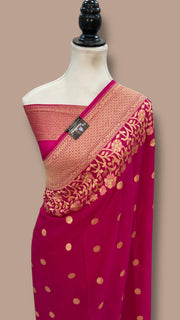 Pure Khaddi Georgette Handloom Banarasi Saree - Gold Zari - The Handlooms