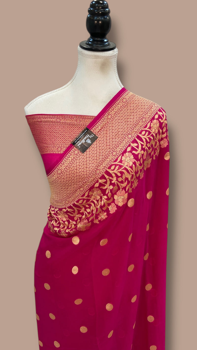 Pure Khaddi Georgette Handloom Banarasi Saree - Gold Zari - The Handlooms