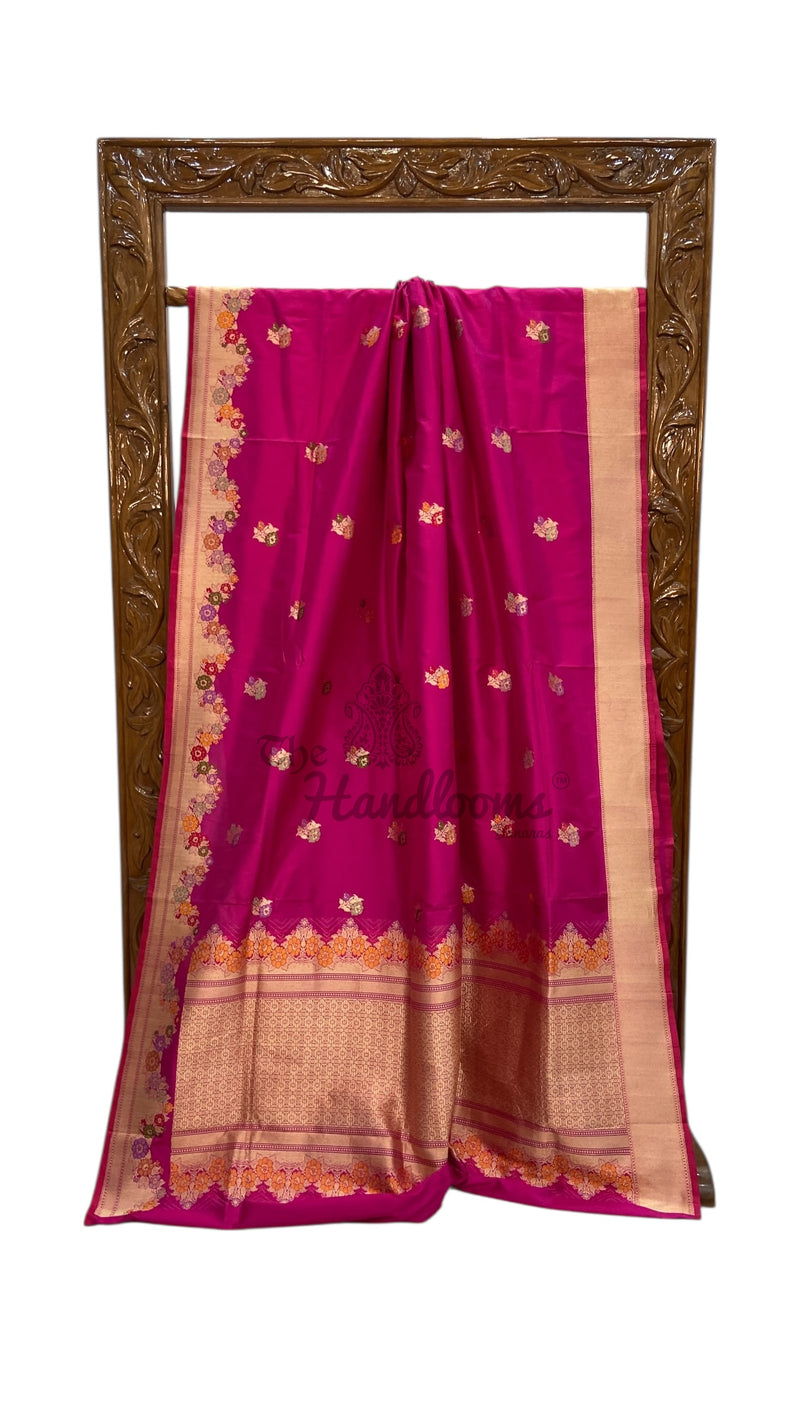 Pure Katan Silk Banarasi Handloom Saree - All Over Meenakari Kadua Motifs